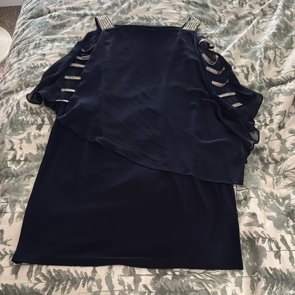MSK Navy Midi Dress with Silver Accents